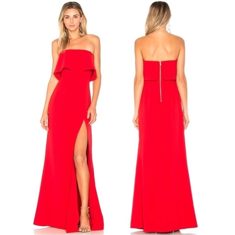 LOVERS + FRIENDS red strapless front slit maxi formal dress XS NEW